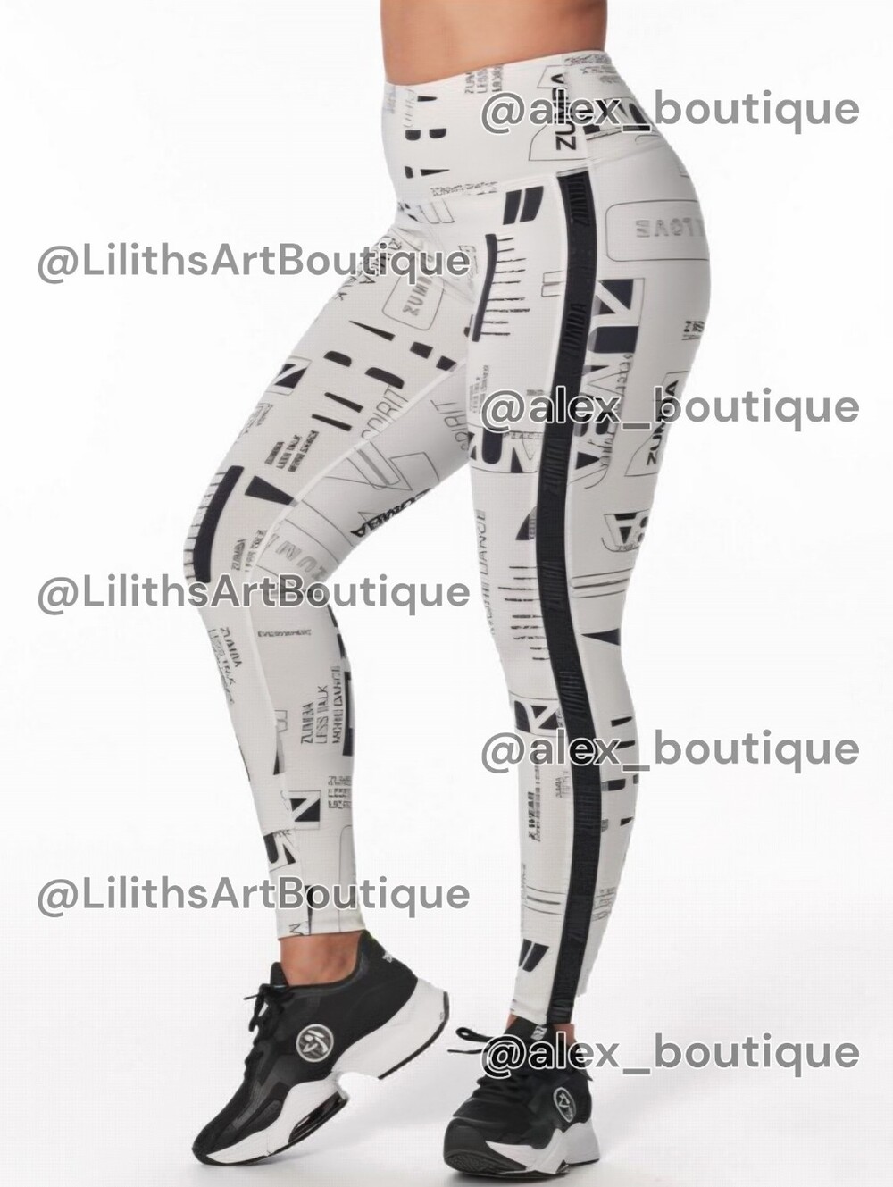 Zumba Classic High Waisted Newspaper Print Leggings Gray Size S (E114)